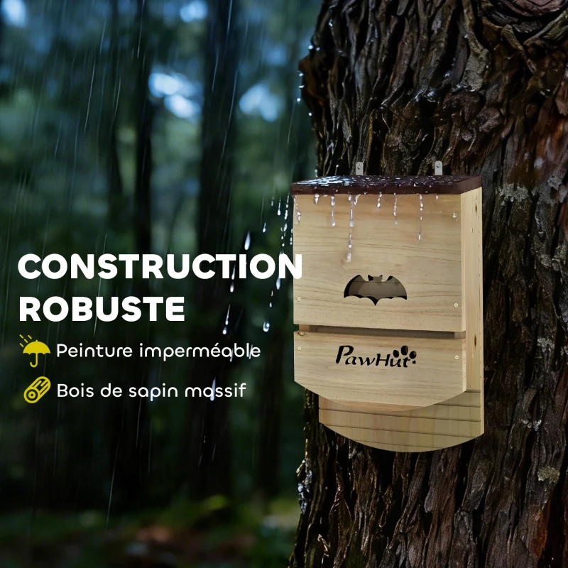 PawHut Lot de 3 Nichoirs Chauve Souris en Bois abri à chauves-souris avec Plateforme Rainurée 23 x 9,5 x 36,5 cm bois naturel