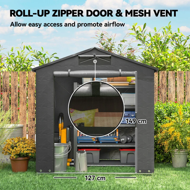 Outsunny 6 x 4 ft Outdoor Garden Storage Shed, Waterproof Bike Tent with Vent and Roll-Up Zipper Door