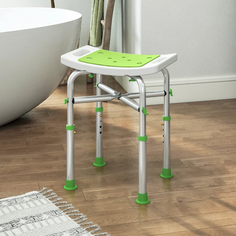 HOMCOM Tabouret de douche chaise de douche - assise rembourré et réglable, patins à ventouses antidérapants, en aluminium vert