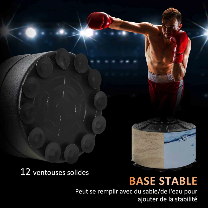 HOMCOM Sac de frappe sur pied 4 en 1 punching ball autonome balles de vitesse barre rotative gants 88 x 50 x 160-230 cm rouge