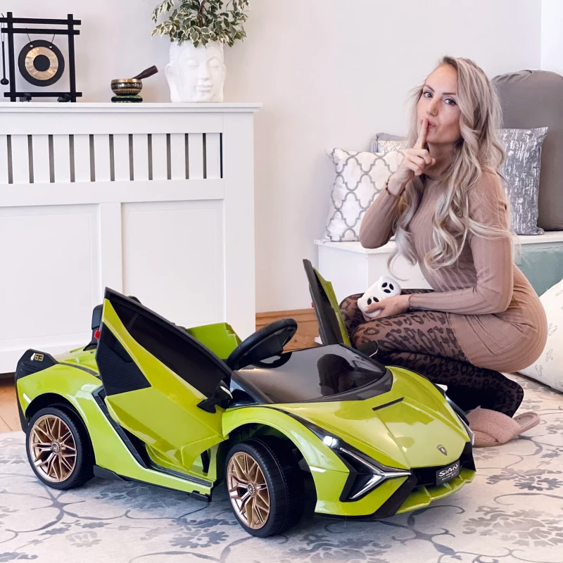 HOMCOM Kinder Elektrische Auto, Lamborghini, 3-5 km/u, Afstandsbesturing, voor 3-5 jaar, Groen