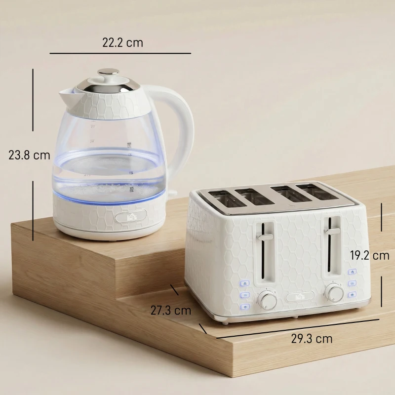 HOMCOM Kettle and Toaster Set, 1.7L 3000W Rapid Kettle with Strix Thermostat, 4 Slice Toaster with 7 Browning Controls, Cream