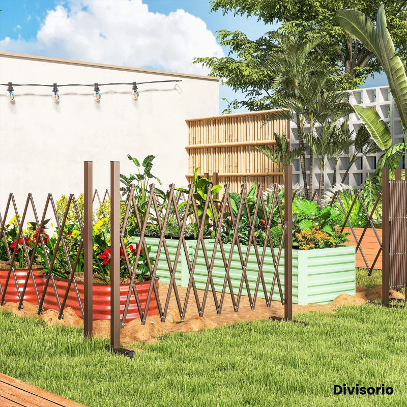 Outsunny Recinzione per Giardino a Larghezza Regolabile, in Metallo e Alluminio, 250x31x103.5 cm, Marrone