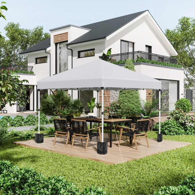 Outsunny Tonnelle de jardin pop-up réglable en hauteur protection 2 parois latérales sac de transport 297 x 297 x 288 cm blanc