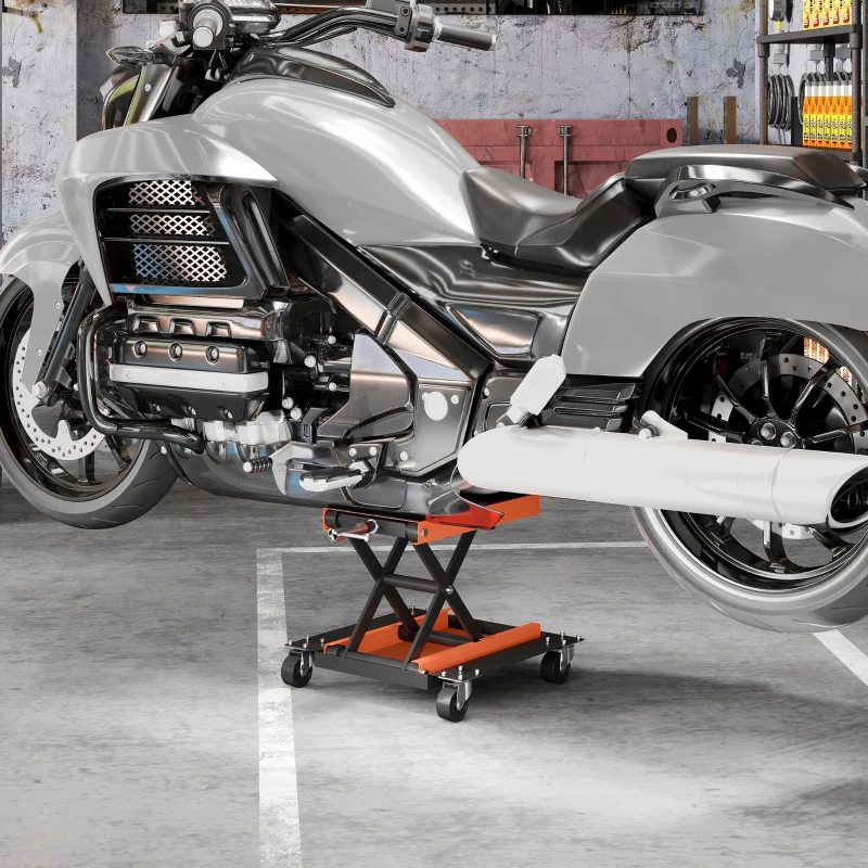 HOMCOM Motorfietslift 500 kg Capaciteit 135-390 mm Verstelbare Hoogte Staal Oranje(m-10)
