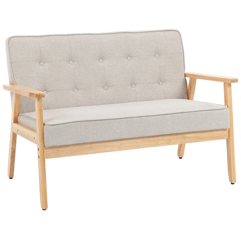HOMCOM Sofá de 2 Plazas Tapizado en Lino Sintético Sofá Nórdico con Patas y Reposabrazos de Madera 113x67x78 cm Beige