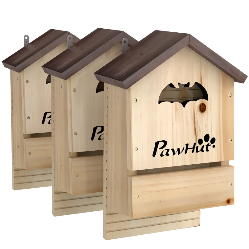 PawHut Lot de 3 Nichoirs Chauve Souris en Bois abri à chauves-souris 23 x 9,5 x 36,5 cm effet bois naturel