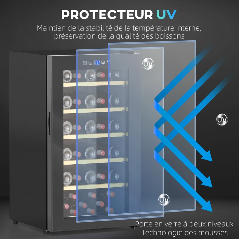 HOMCOM Cave à vin 41 bouteilles 91L réfrigérateur à vin silencieux avec porte en verre, éclairage LED, 45,1x53,8x79,8cm, noir