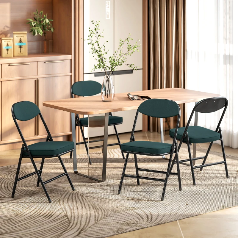 HOMCOM Lot de 4 chaises pliantes chaises de salle à manger portables avec assises et dossiers rembourrés en velours côtelé bleu