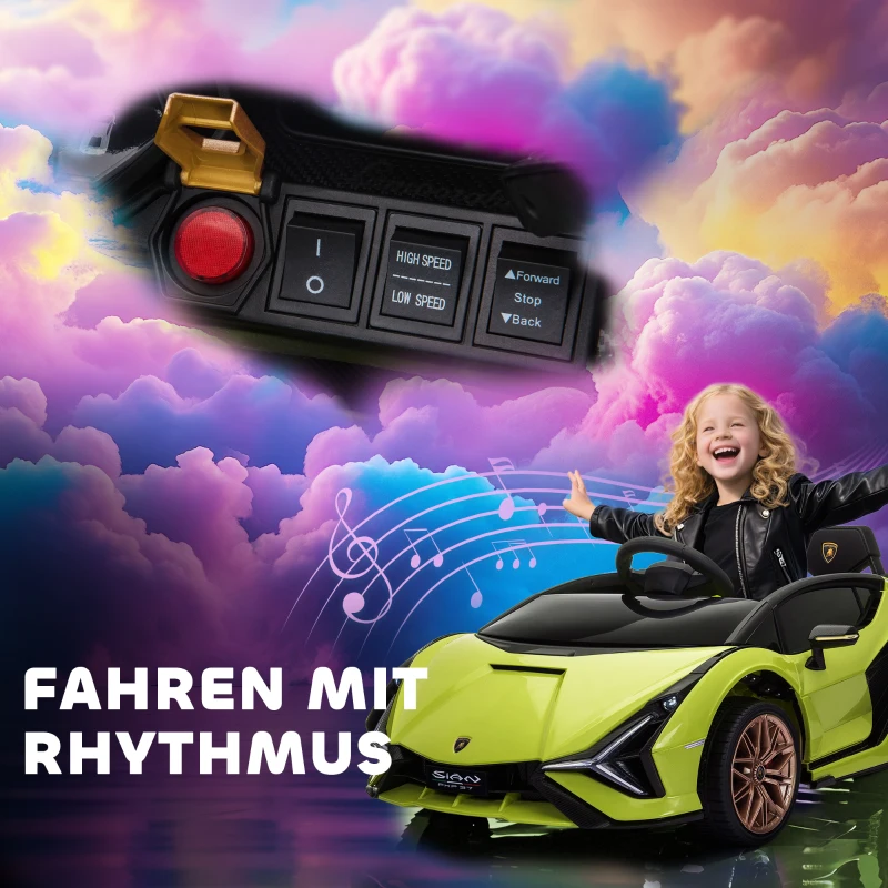 HOMCOM Kinder Elektrische Auto, Lamborghini, 3-5 km/u, Afstandsbesturing, voor 3-5 jaar, Groen