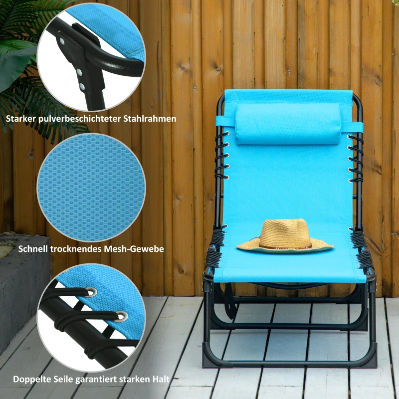 Outsunny Sonnenliege, klappbar, atmungsaktiver Bezug, Metallrahmen, 189 x 58 x 30 cm, Blau