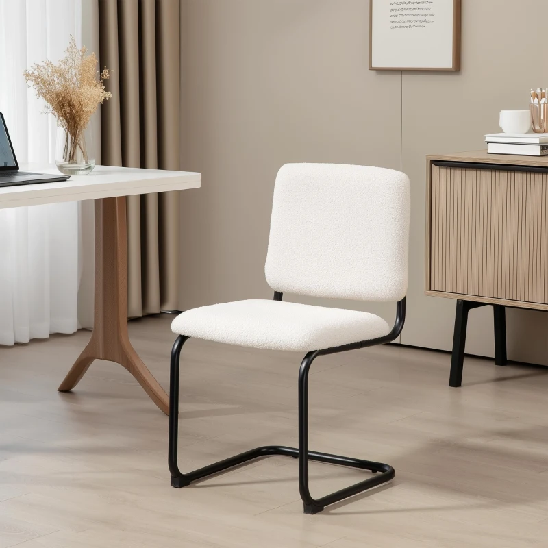 HOMCOM Chaise salle à manger, chaise de cuisine avec revêtement en effet laine boucleé, siège rembourré et pieds en acier crème