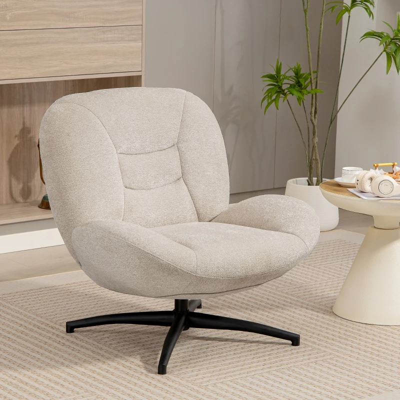 HOMCOM Draaibare gestoffeerde stoel, accentstoel met PP-katoenvulling, stofbekleding, stalen basis, Crèmewit(m-10)