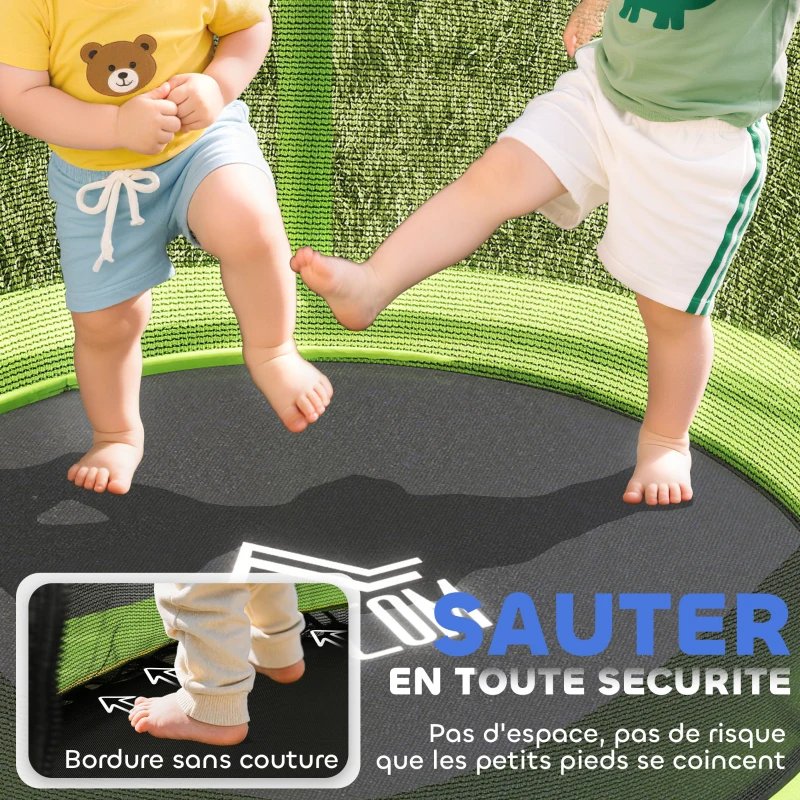 HOMCOM Trampoline pour enfant filet de sécurité porte zippée 6 poteaux rembourrés charge max. 45 kg Ø 1,40 x 1,90H m vert