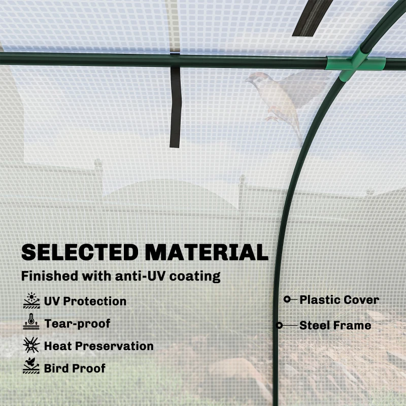 Outsunny Szklarnia, zimowa szklarnia foliowa z drzwiami na zamek błyskawiczny 395 x 100 x 80 cm, biały