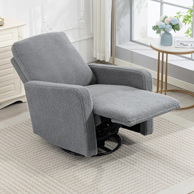 HOMCOM Sillón Relax Reclinable Manual hasta 135º con Reposabrazos Reposapiés Acolchado Grueso y Función de Balanceo 360° Gris