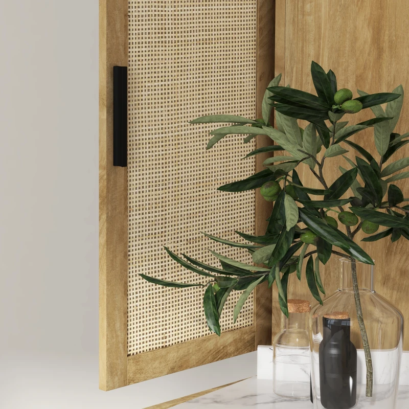 HOMCOM Alacena de Cocina con 4 Puertas de Ratán y Estantes Ajustables Estilo Bohemio Natural 80x33x162,6 cm