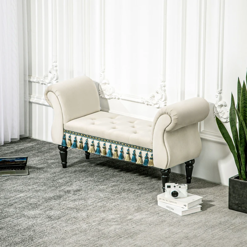 HOMCOM Gestoffeerde Bank, Zitbank, Vintage Ontwerp, Tot 150 kg, 117x40x58 cm, Beige