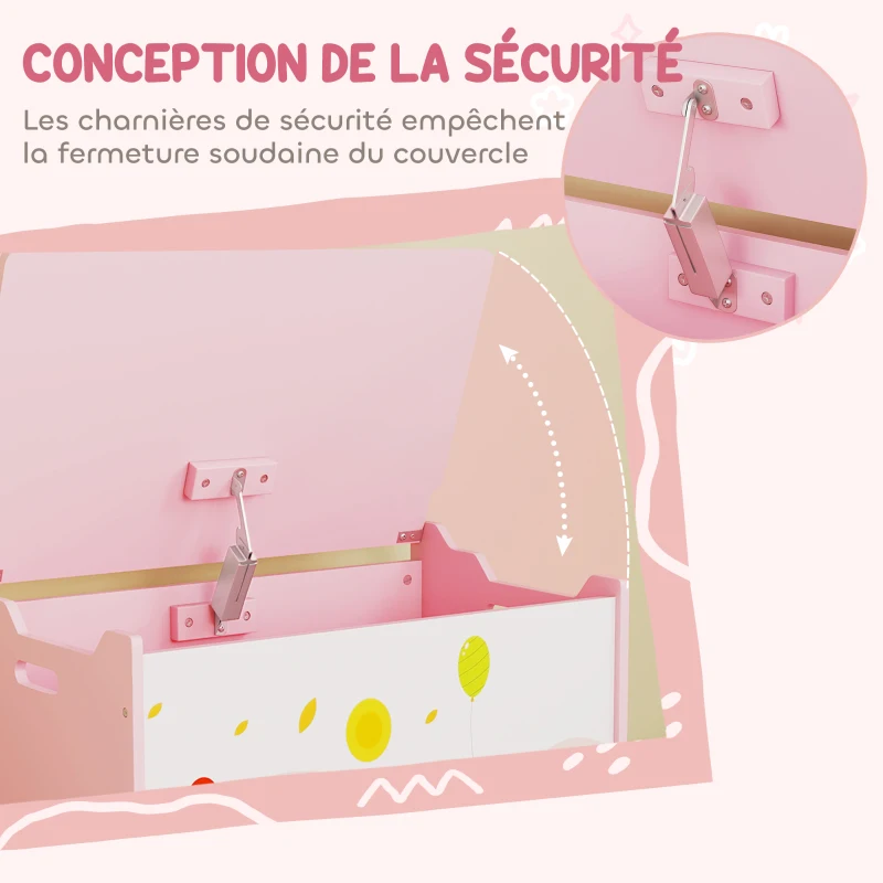 AIYAPLAY Coffre à jouet enfant coffre de rangement enfant couvercle rabattable motif animal 60 x 37 x 39 cm rose