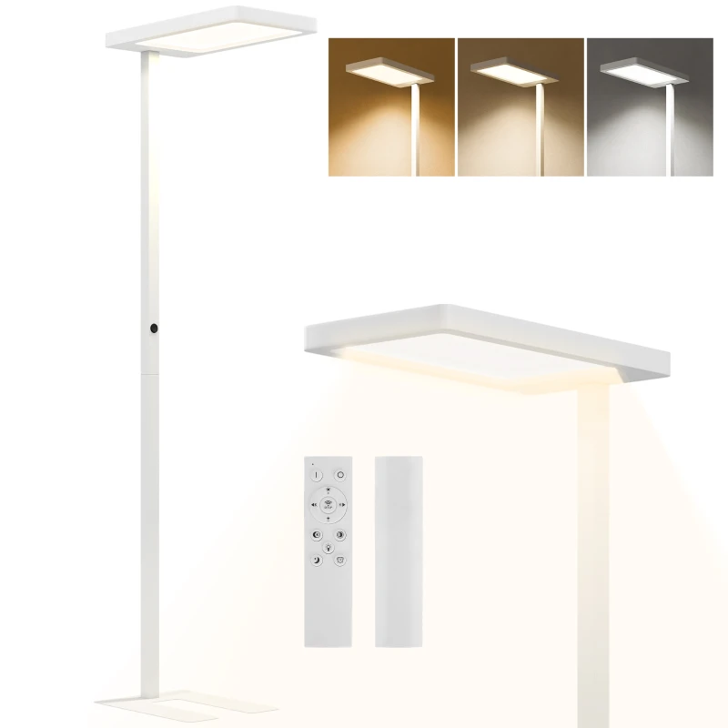 HOMCOM Lampadaire sur pied salon LED dimmable spectre complet pour le soin des yeux télécommande 60 x 32 x 196 cm blanc
