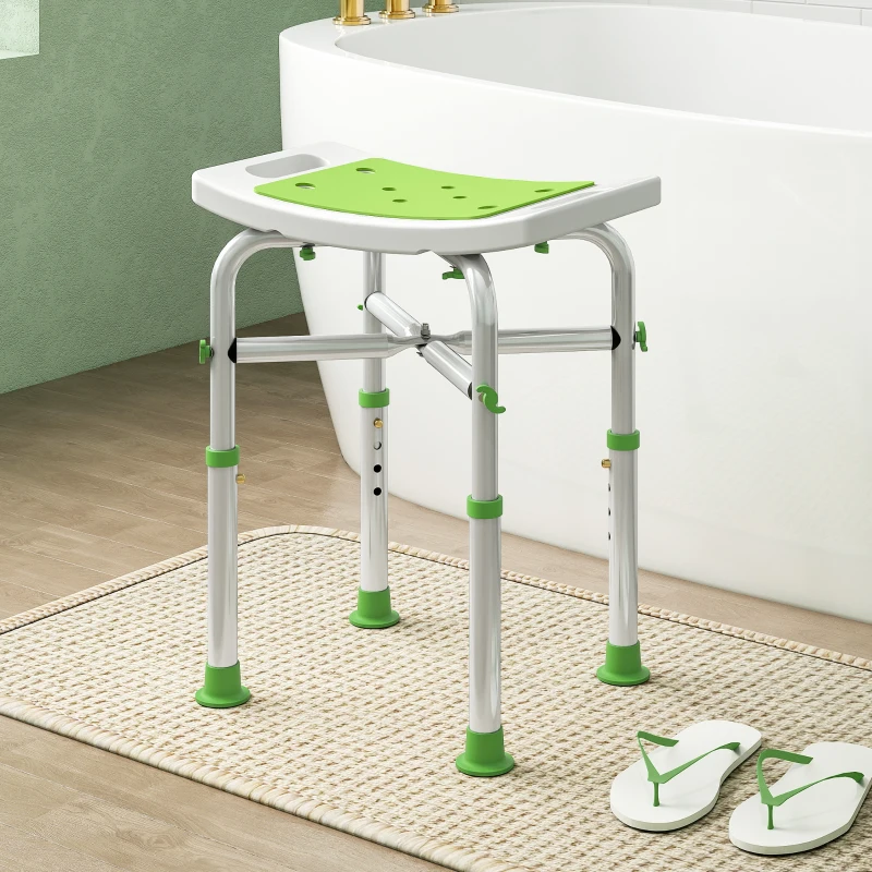 HOMCOM Tabouret de douche chaise de douche - assise rembourré et réglable, patins à ventouses antidérapants, en aluminium vert