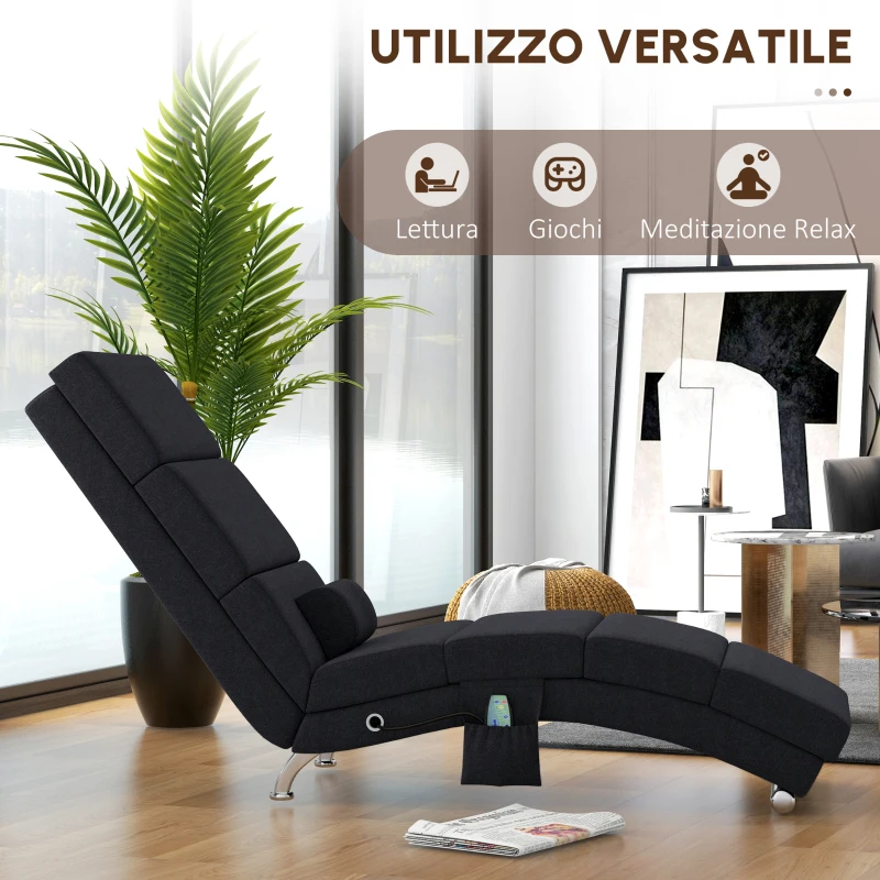 HOMCOM Poltrona Relax Ergonomica, Massaggiante e Riscaldante con Telecomando, 56 x 168 x 84 cm, Nero