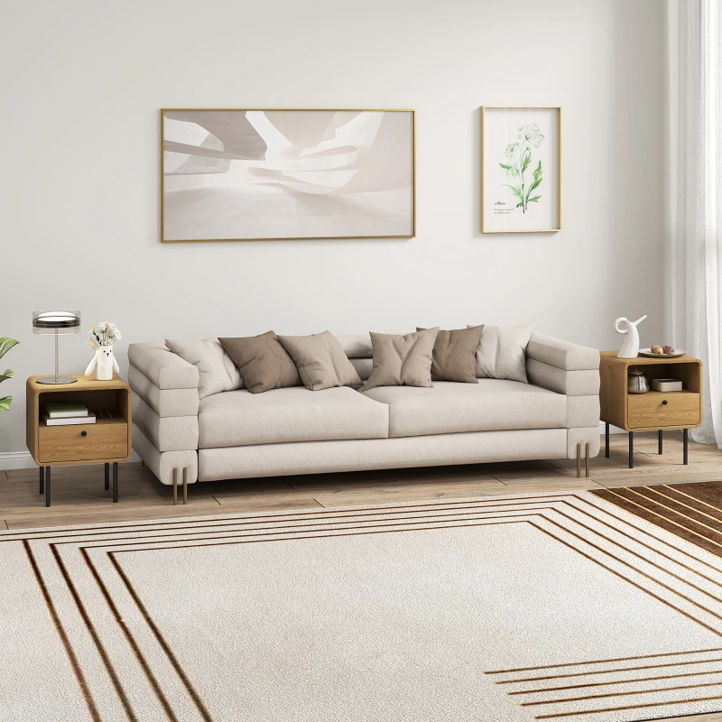 HOMCOM Table de chevet étroite table d'appoint compartiment ouvert et 1 tiroir pieds en acier 40 x 36 x 50 cm, effet bois chêne