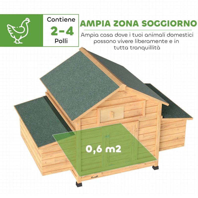 PawHut Pollaio in Legno Casetta Galline Tetto Impermeabile 150x100x96.5cm Giallo