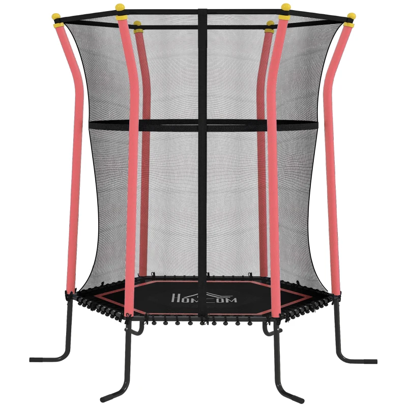 HOMCOM Tappeto Elastico per Bambini con Ingresso a Cerniera e Pali Imbottiti, Ø163.5x190 cm, Rosso