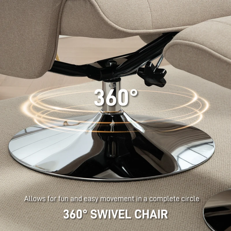 HOMCOM Swivel Recliner Chair with Footstool, Velvet Recliner Armchair with Ottoman, Steel Base, Upholstered Reclining Chair for Living Room, Bedroom, Office, Beige