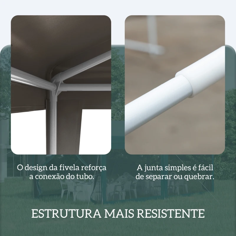 Outsunny Tenda Desmontável de Jardim 3x3 m Tenda para Exteriores com 4 Orifícios de Drenagem e Tubos de Aço Cinzento