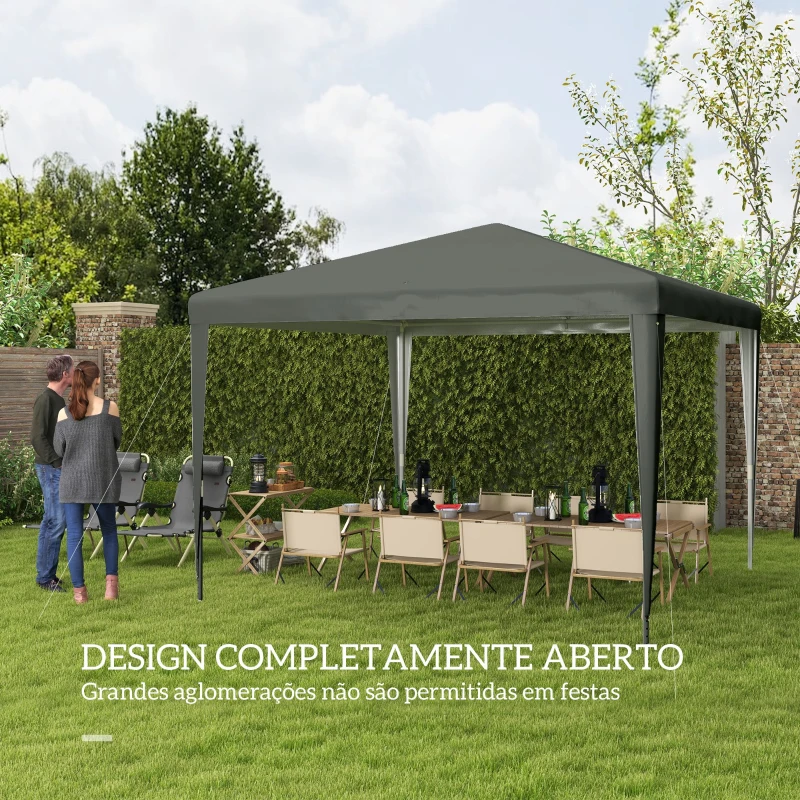 Outsunny Tenda Desmontável de Jardim 3x3 m Tenda para Exteriores com 4 Orifícios de Drenagem e Tubos de Aço Cinzento