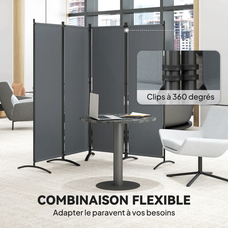 Outsunny Paravent 221 x 172 cm paravent de jardin à 4 panneaux avec pieds larges en tissu polyester de 180 g/m² gris foncé