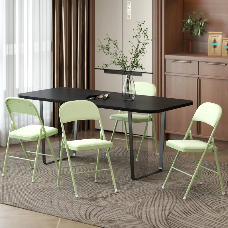 HOMCOM Lot de 4 chaises pliantes et portables intérieur avec assises et dossiers rembourrés en velours, cadre en acier, vert
