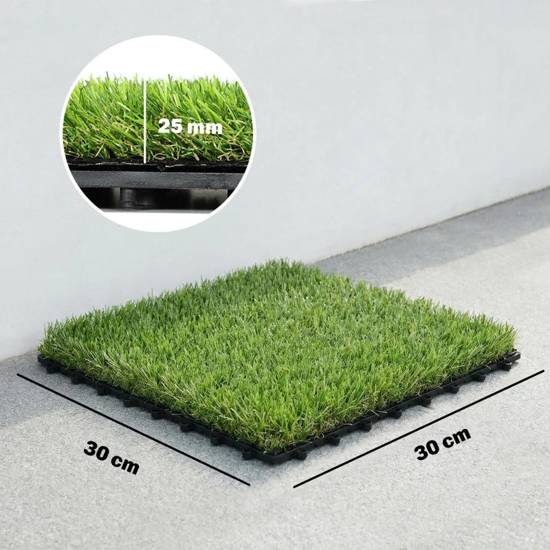 Outsunny Gazon synthétique 22 pièces tapis de gazon artificiel 30x30 cm hauteur d'herbe 25 mm drainage automatique vert
