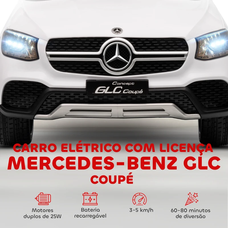 AIYAPLAY Carro Elétrico para Crianças Mercedes-Benz GLC Coupé 12V Controlo Remoto 2,4G Motor Duplo MP3 Branco
