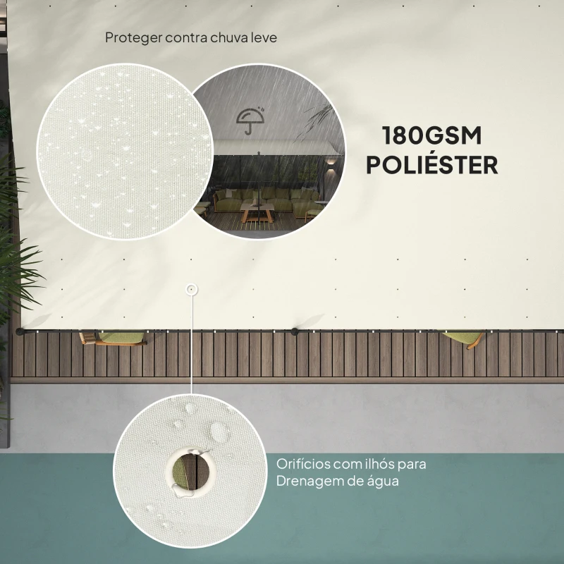 Outsunny Pérgola de Parede 3x6 m com Telhado Inclinado Orifícios de Drenagem e Estrutura Metálica Creme