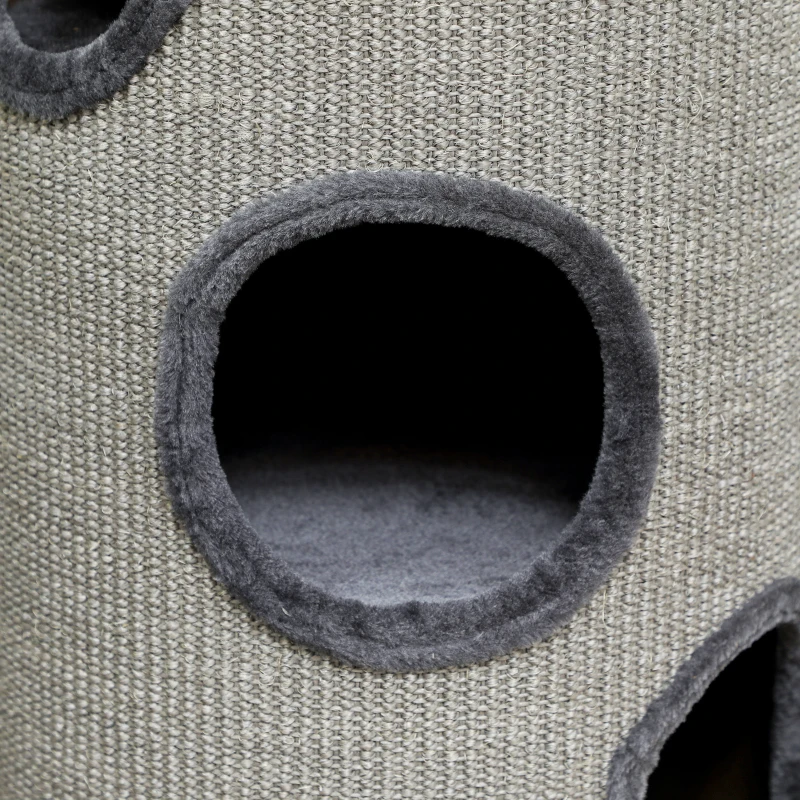 PawHut Tonneau à gratter pour chat, tour à griffer en sisal à 3 niveaux recouvert de peluche, Ø 38 x 70 cm, gris clair