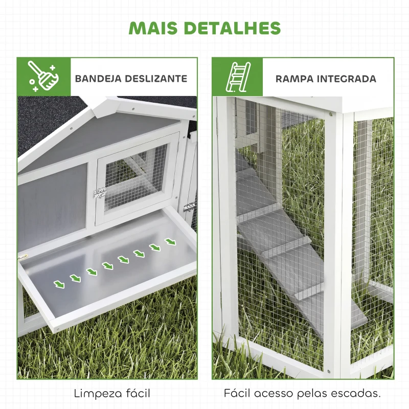 PawHut Galinheiro Grande para Exterior em Madeira 204x85x93 cm com Caixa de Ninho Cercado Bandeja Removível e Poleiro Cinzento