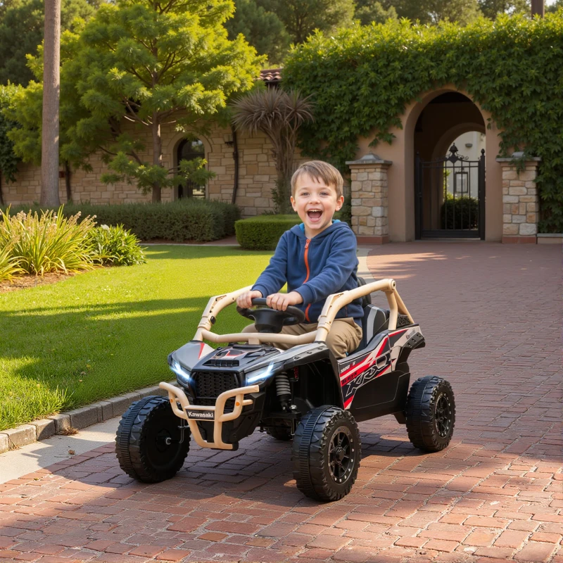 AIYAPLAY Voiture électrique enfant UTV KAWASAKI TERYX KRX 1000 12 V à 2 moteurs 25 W télécommande 2,4 Ghz 100 x 64 x 56 cm jaune