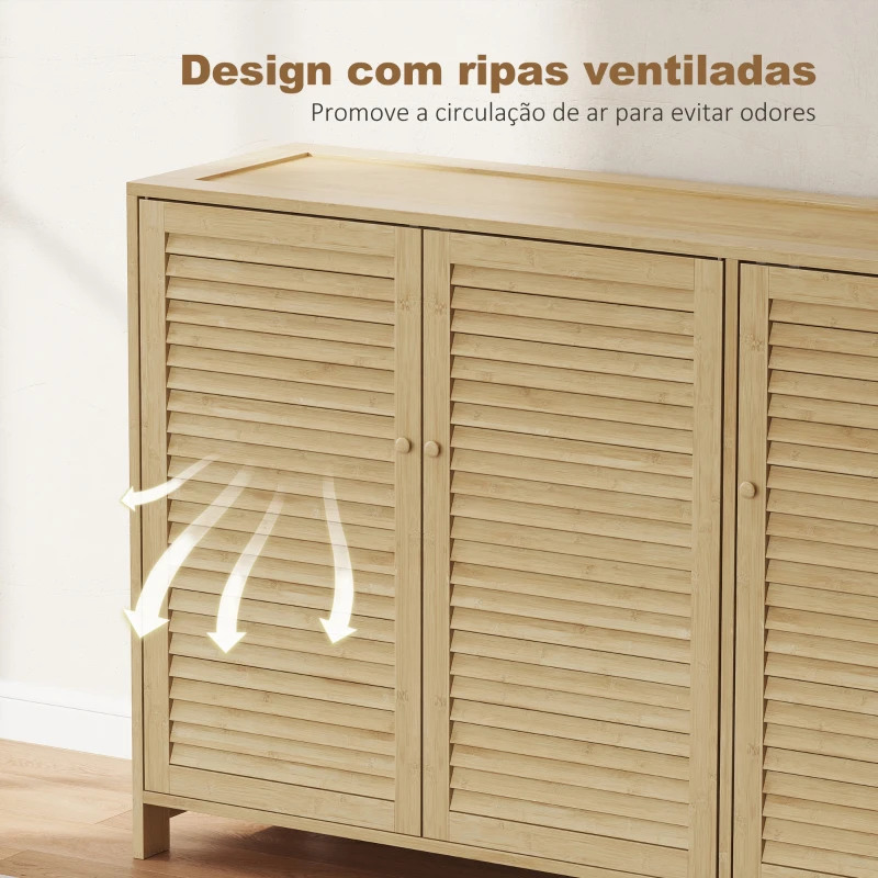 HOMCOM Armário para Sapatos de Bambu com Portas de Ripas Capacidade para 14 Pares Prateleiras Ajustáveis Madeira