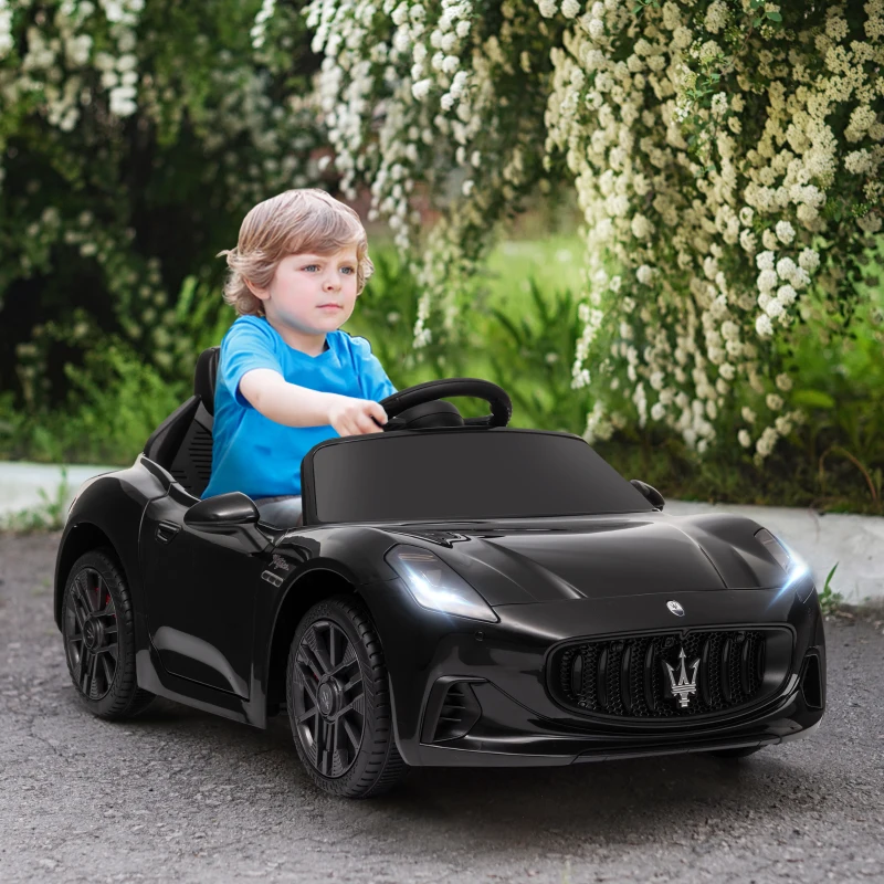 AIYAPLAY Voiture électrique pour enfants sous licence Maserati Gran Turismo Folgore, 12V avec télécommande, de 3 à 5 ans, noir