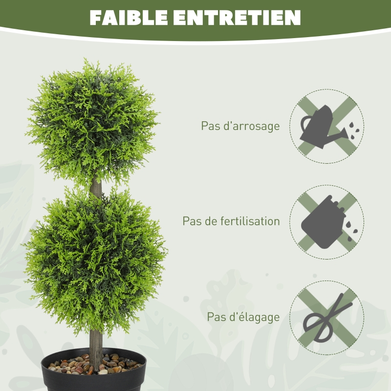 HOMCOM Lot de 2 plantes artificielles décoratives, boules de buis artificiel 60 cm avec pot, plastique, vert