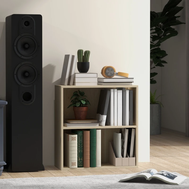 HOMCOM Bibliothèque étagère de rangement avec 2 compartiments et étagère réglable, 60 x 24 x 63 cm, effet bois naturel