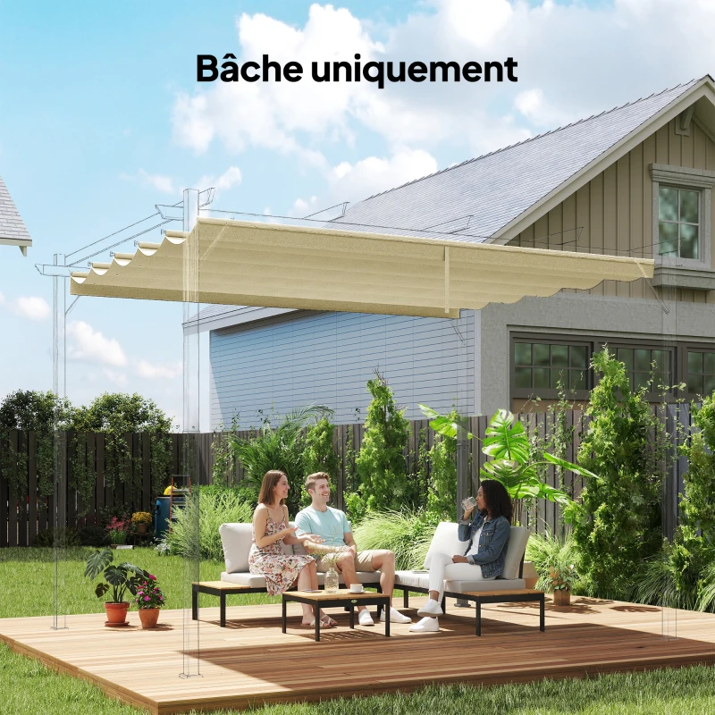Outsunny Toile de toit pour pergola tonnelle rétractable de 4 x 3 m - toile uniquement 350 x 260 cm crème