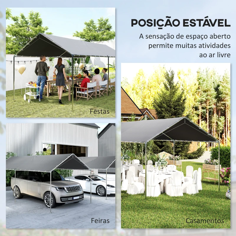 Outsunny Tenda Garagem para Carro 3x6 m Abrigo Portátil Impermeável com Cobertura de Tecido PE e Estrutura de Aço Galvanizado Cinzento