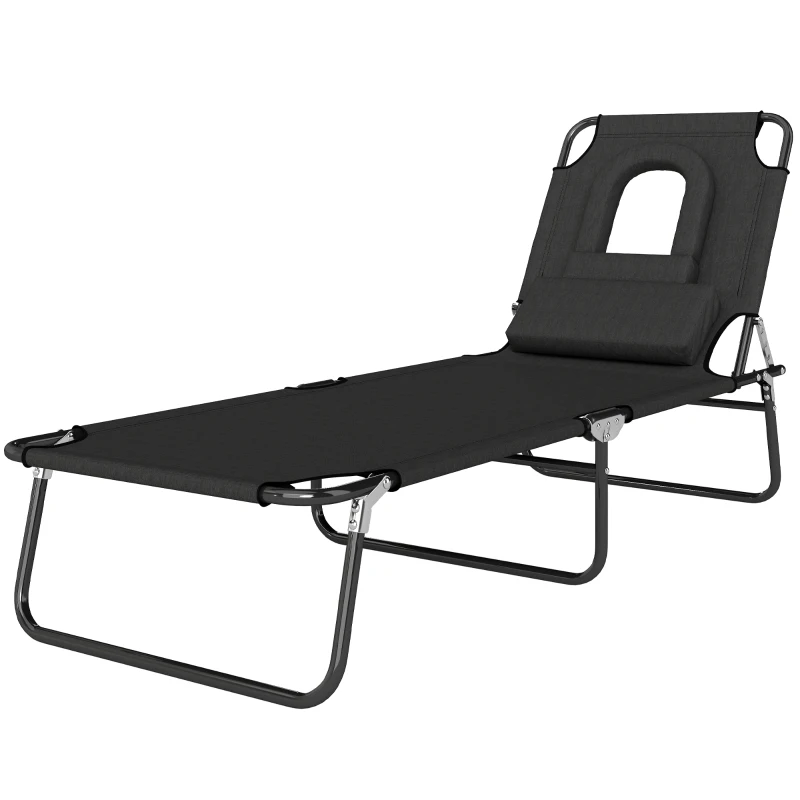 Outsunny Bain de Soleil Pliable transat inclinable 4 Positions Chaise Longue 3 Coussins fournis Noir