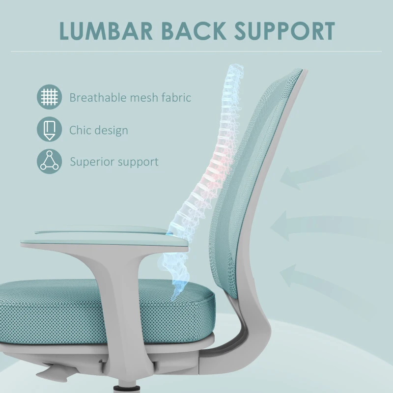 Vinsetto Fotel biurowy, ergonomiczny fotel obrotowy z regulacją wysokości, 55 x 48 x 82,5-94,5 cm, zielony