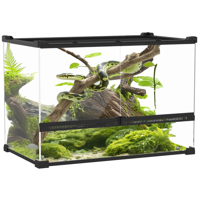 PawHut Boîte à reptiles, boîte d'élevage de reptiles, fermeture sécurisée par rotation, ventilation frontale, 50x30x35cm, noir