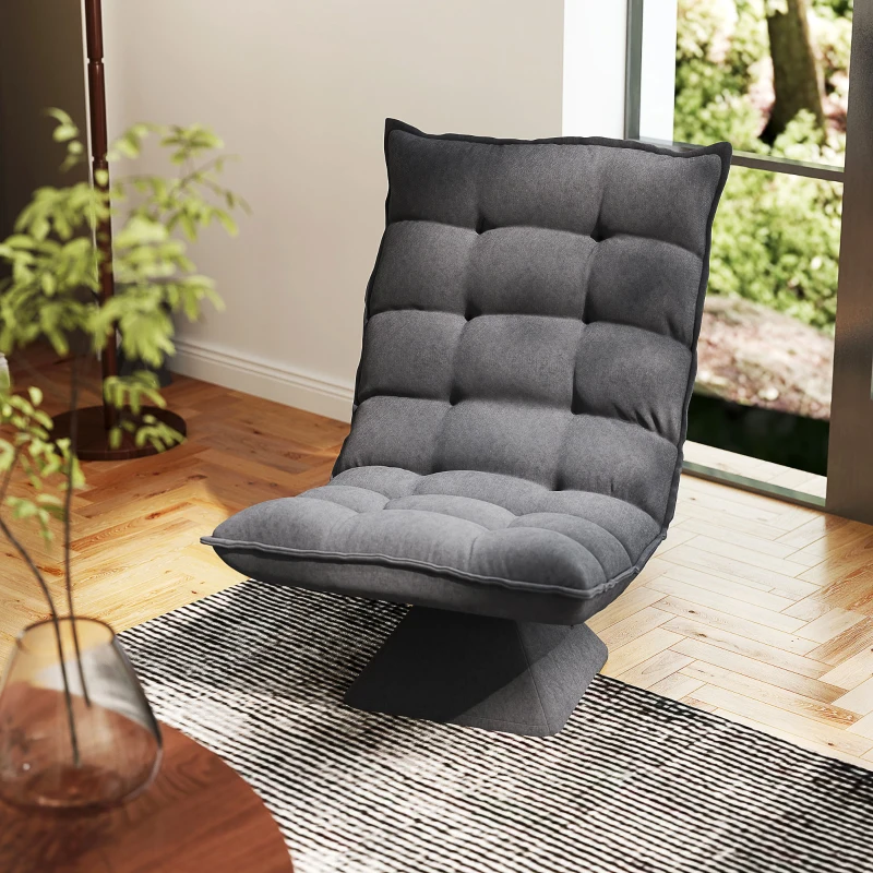 HOMCOM Fauteuil relax fauteuil salon design capitonné inclinaison dossier réglable pivotant 360° revêtement lin gris chiné